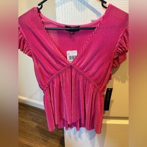 Almost Famous Ribbed Flutter Sleeve Pink Top